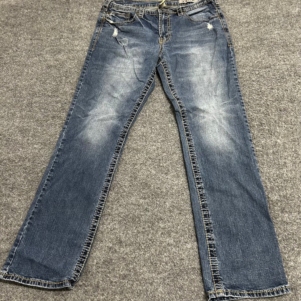 Faded Glory Jeans Mens Size 36x34 Blue Straight Fit Distressed Denim Stretch